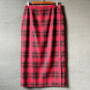 Talbots Buffalo Plaid Wool Blanket Long Wrap Skirt Red Black -Women's Size 14